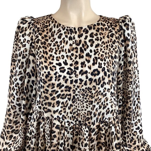 TCEC Leopard Print Long Sleeve Dress Size‎ Small Animal Lined Swing Mini - Picture 6 of 9